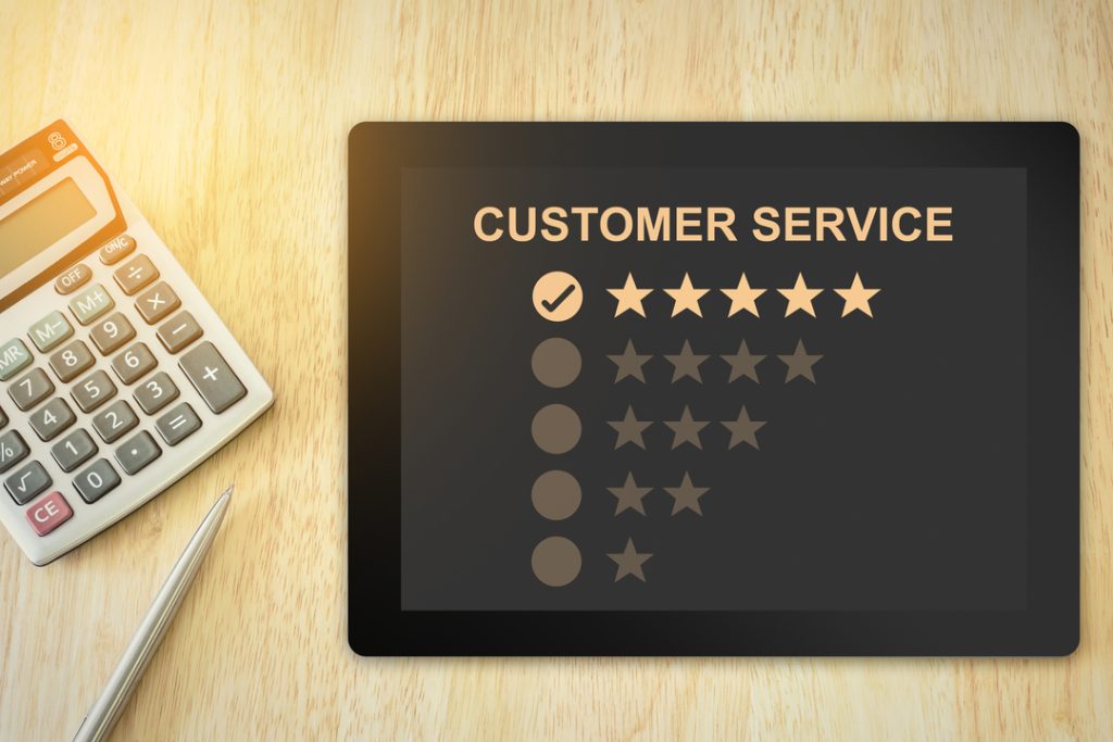 excellent five stars customer service on tablet