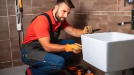 plumber working on a sink
