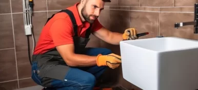 plumber working on a sink