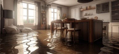 Flooded flat interior room. Generate Ai