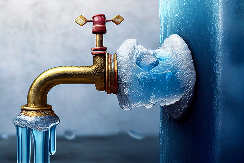 frozen faucet in ice illustration Generative AI.